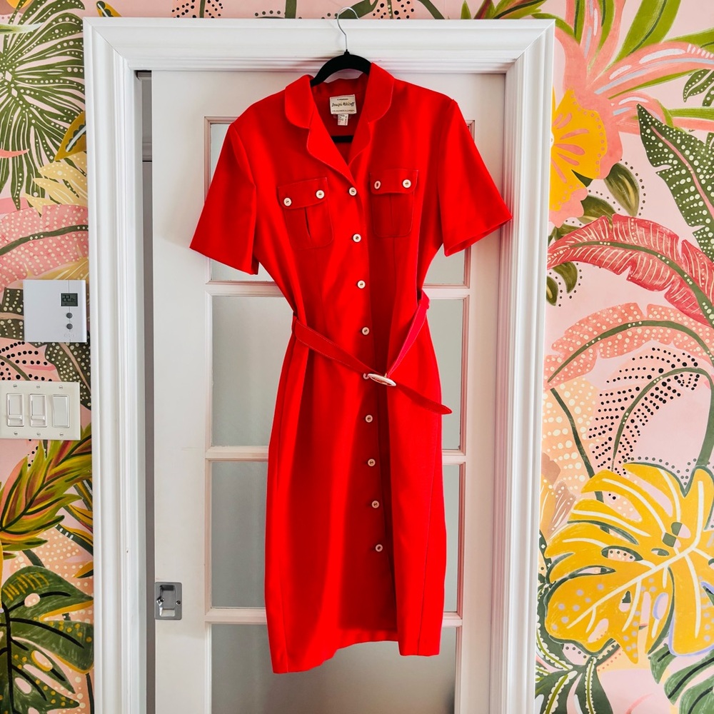#15 Vintage Joseph Ribkoff Red Button-Up Midi Dress